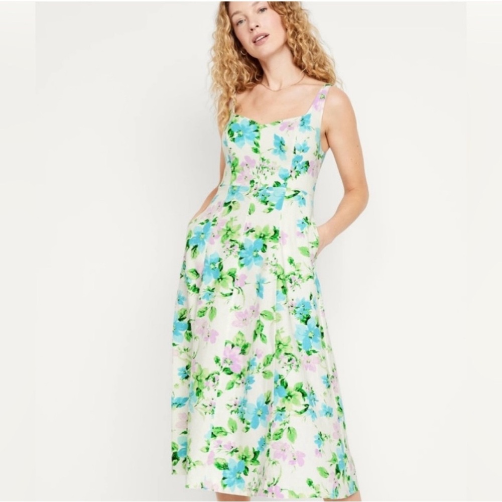 Old Navy Floral Midi Dress in Blue, Green, and Pink